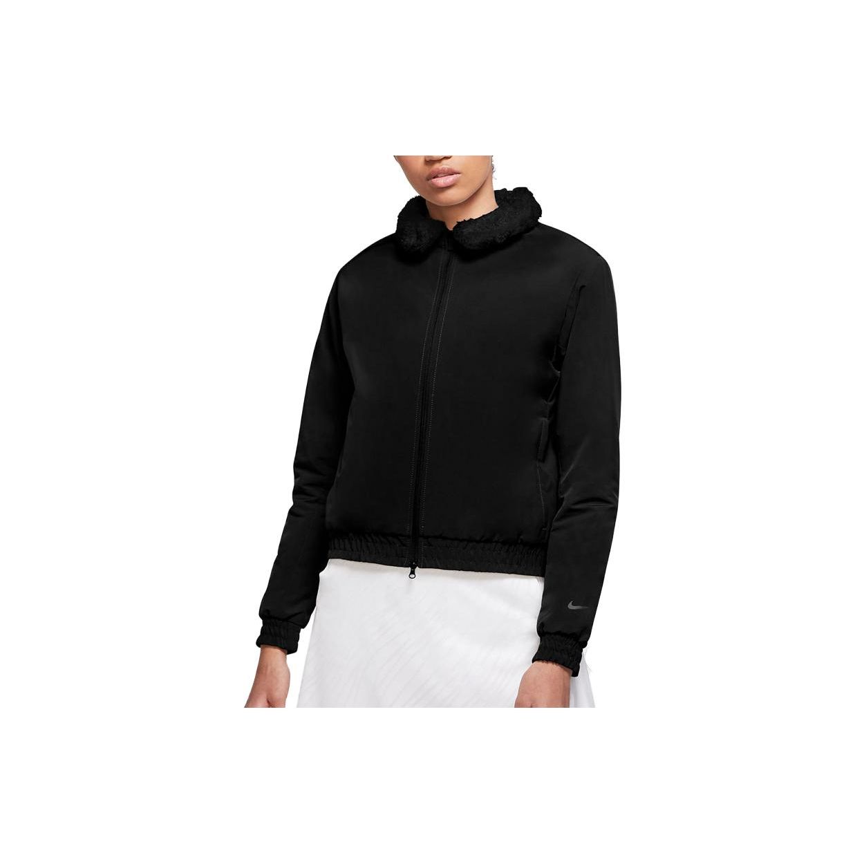 

Nike Однотонное поло с логотипом на манжете, спортивная короткая куртка, женские куртки, черная, CK5859-010 XS