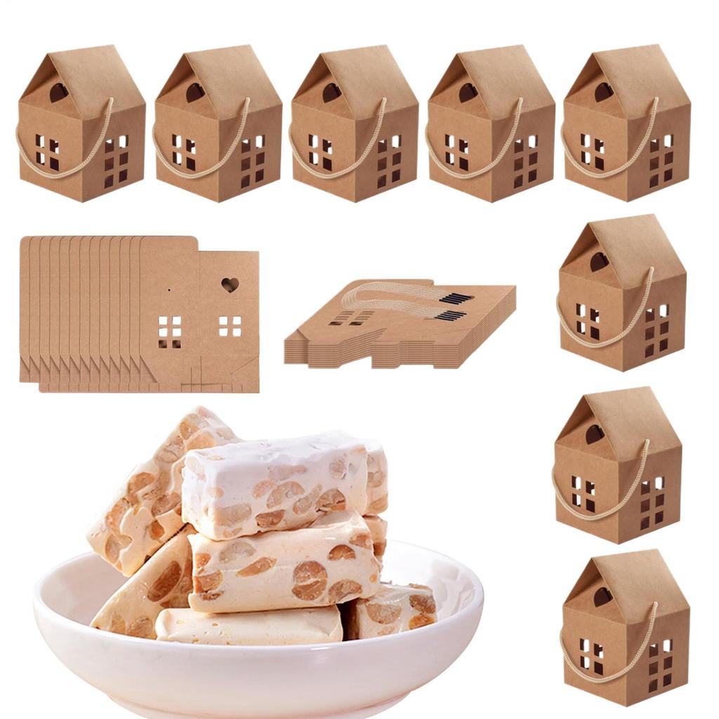 30PCS House Shaped Gift Boxes Kraft Paper Christmas Candy Containers Birthday Party Wedding Holiday Cookie Boxes Decoration