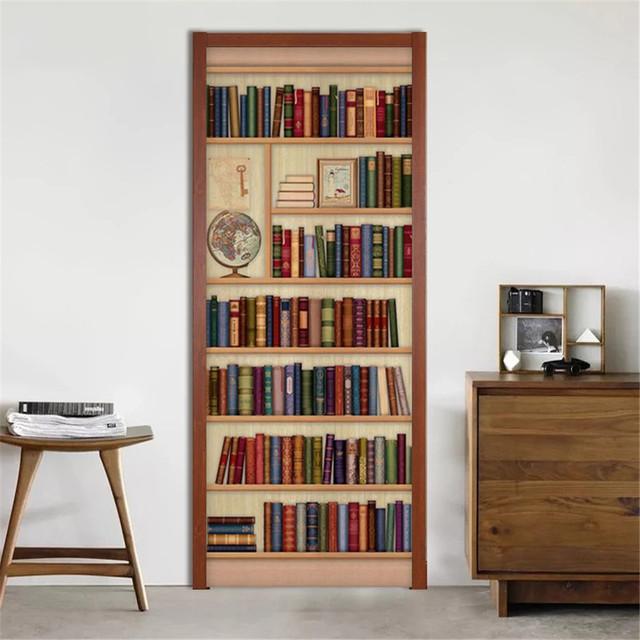 Retro Library Adhesive Door Wallpaper Waterproof Home Decor Living Room Mural Decal Sticker Wooden Cabinet Poster Wine
