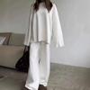 European & American Style Women's Solid Color Long Sleeve Wide Leg Pants Sweater Set