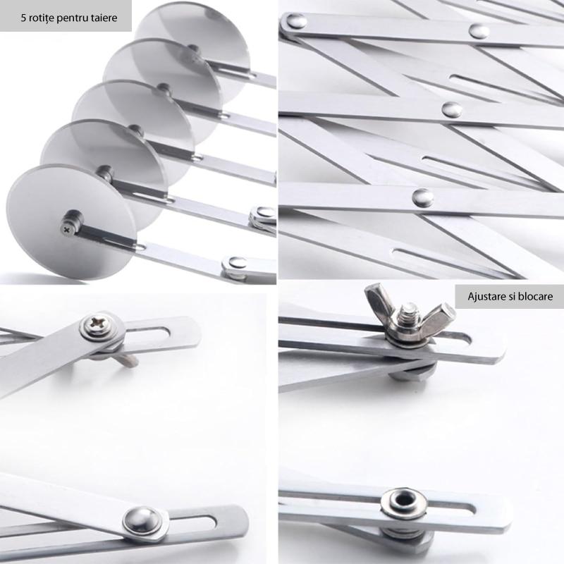 SUPER TRENDS 5-Wheel Professional Retractable Cutter, Stainless Steel Dough Cutter for Cookies, Ravioli and Pastry, Silver, 24.8x5.2x5.3 Cm