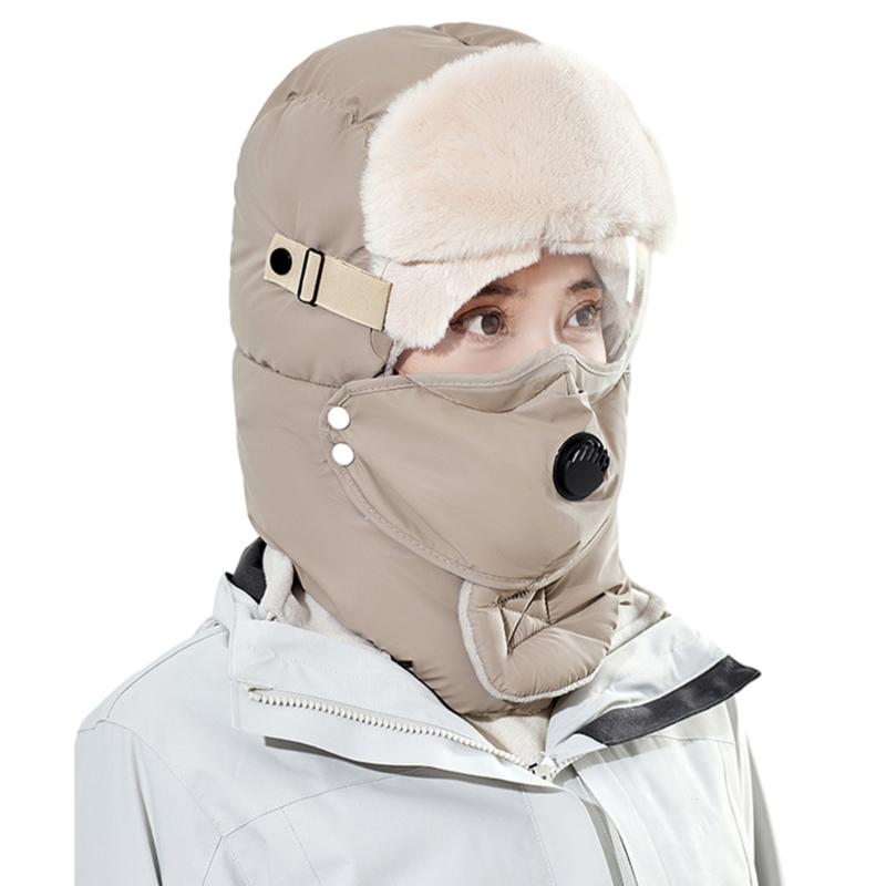Winter Warm Ear Flap Caps Trapper Hat with Face Cover & Goggles Windproof Hat for Skating Skiing Outdoor Activities