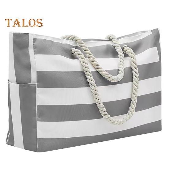 

Пляжная сумка с боковым карманом, толстая плетеная веревка, внутренний водонепроницаемый карман, пескозащитная застежка-молния, большая вместительная дорожная сумка, сумка для уличного багажа серый