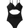 New sexy solid color cross-wrinkled hollow straps lace-up one-piece swimsuit swimsuit