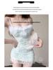 Spitzen-Weiß-Fellbesatz Tief ausgeschnittenes Bodycon-Camisole-Kleid