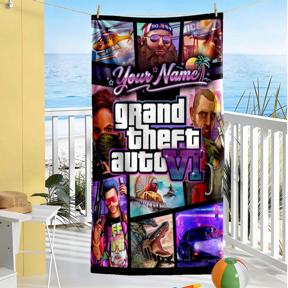 Gta Customize Text Beach Towel Quick-Dry Soft Microfiber For Beach Bathroom Outdoor Swimming Pool Camping Picnic Yoga Diving Vacation Accessories