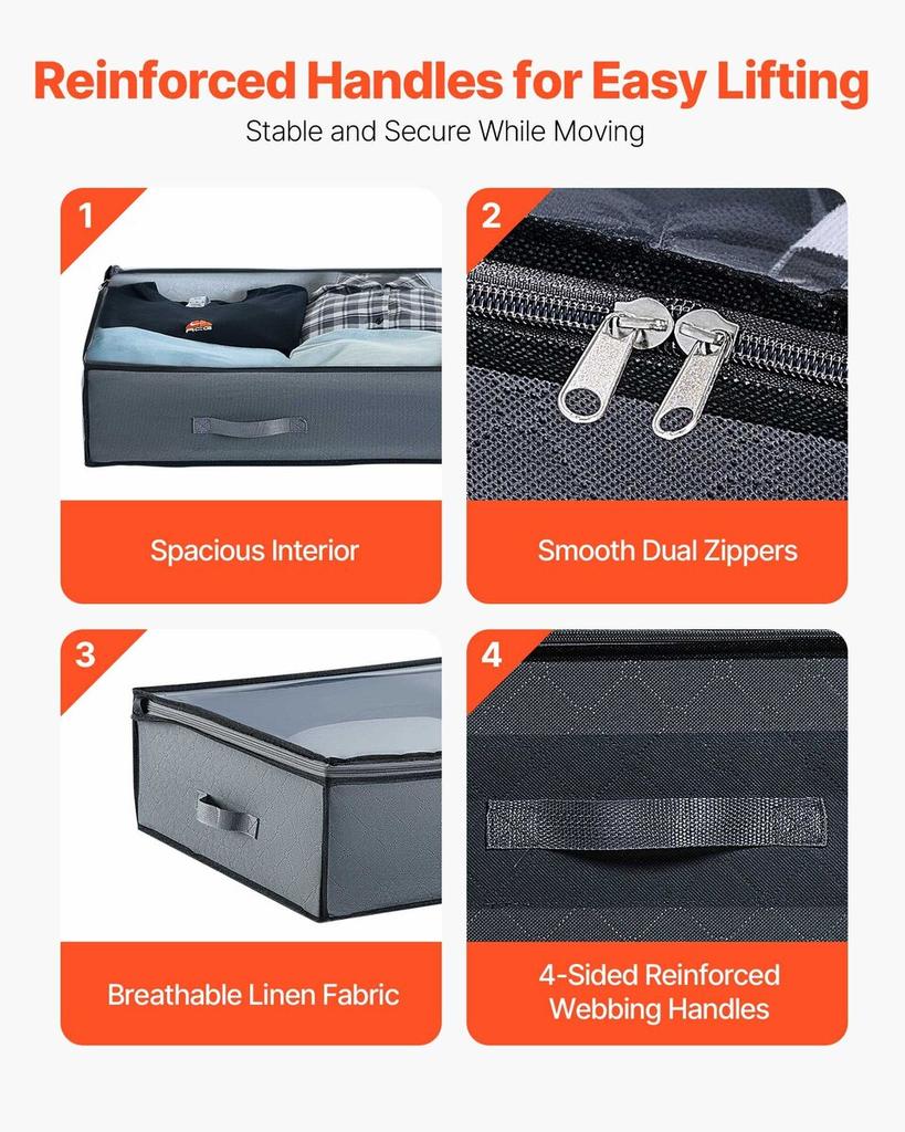 Under Bed Storage with Clear Lids, 996 X 500 X 180 Mm, 90L Large Underbed Clothes Storage Containers, Low Profile Under Bed Drawer Shoe Organizer Bins