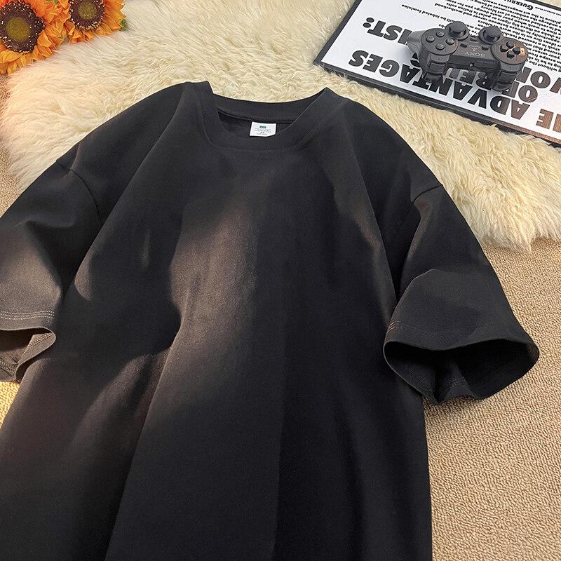 

Летняя новинка 230 г/м² хлопковые футболки мужские дышащие удобные с коротким рукавом топ повседневные оверсайз хип-хоп уличная одежда футболки 5XL чёрный