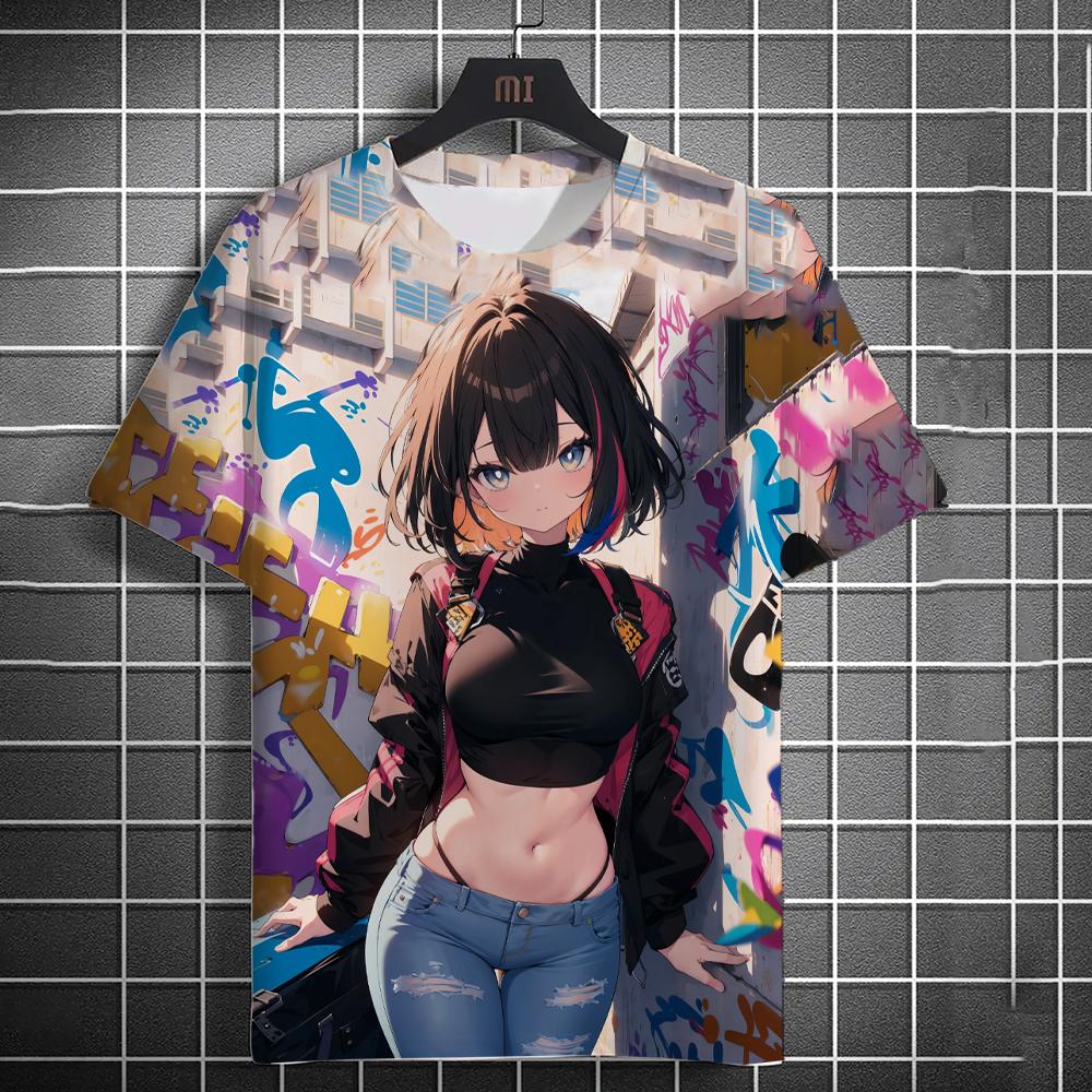 Men's T-Shirts Anime Character Graffiti Tee 3D Sexy Beauty Print Poster Style T Shirt Trend Men/Women Short Sleeve Y2k Tops