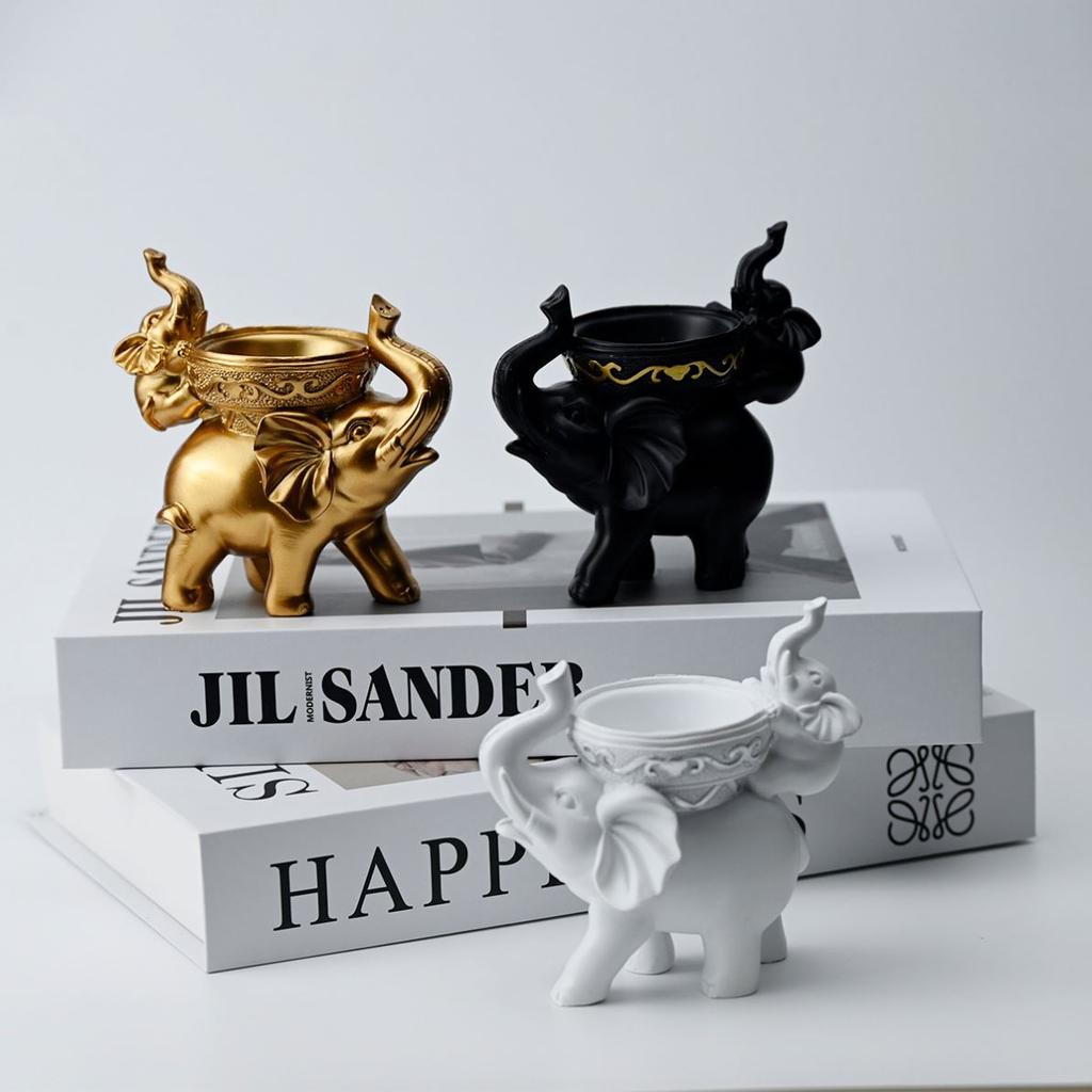 Nordic Creative Luxury Elephant Candle Holder Resin Craft Modern Home Decor for Living Room Study Desk Elegant Gift Sculpture