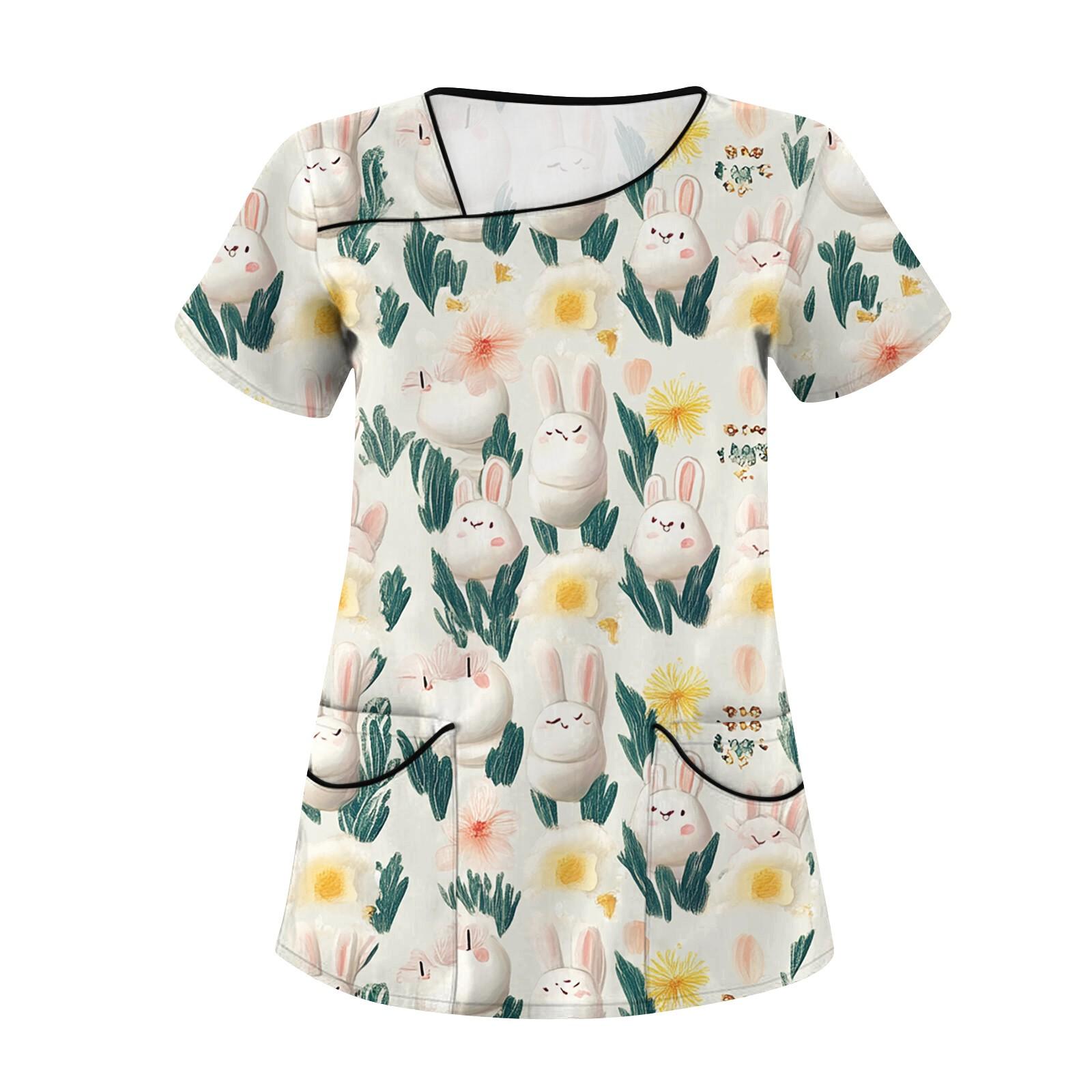 

Жіночий повсякденний верх робочого одягу з коротким рукавом і косим коміром із принтом і подвійними кишенями XXXL жовтий