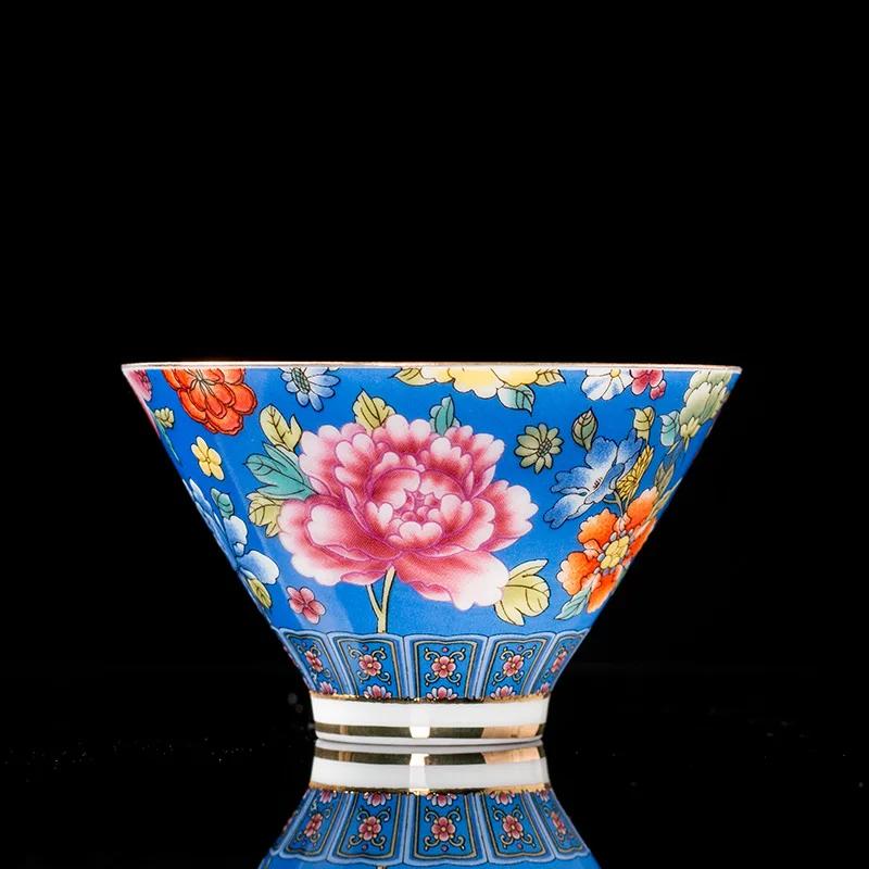 Chinese Style Enamel Ceramic Tea Set Teacup Hand Painted Teacup Household Master Cup Drinkware Supplies Home Decoration