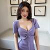 Summer Women's Knitted Dress Slim Fit Waist Cinched Hip Skirt Elegant Drawstring Bodycon Short Dress