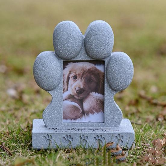 Imitation Stone Pet Tombstone with Paw Print Photo Frame Weather-Resistant Resin Memorial Stone for Dogs And Cats Engraved Base for Custom Pet