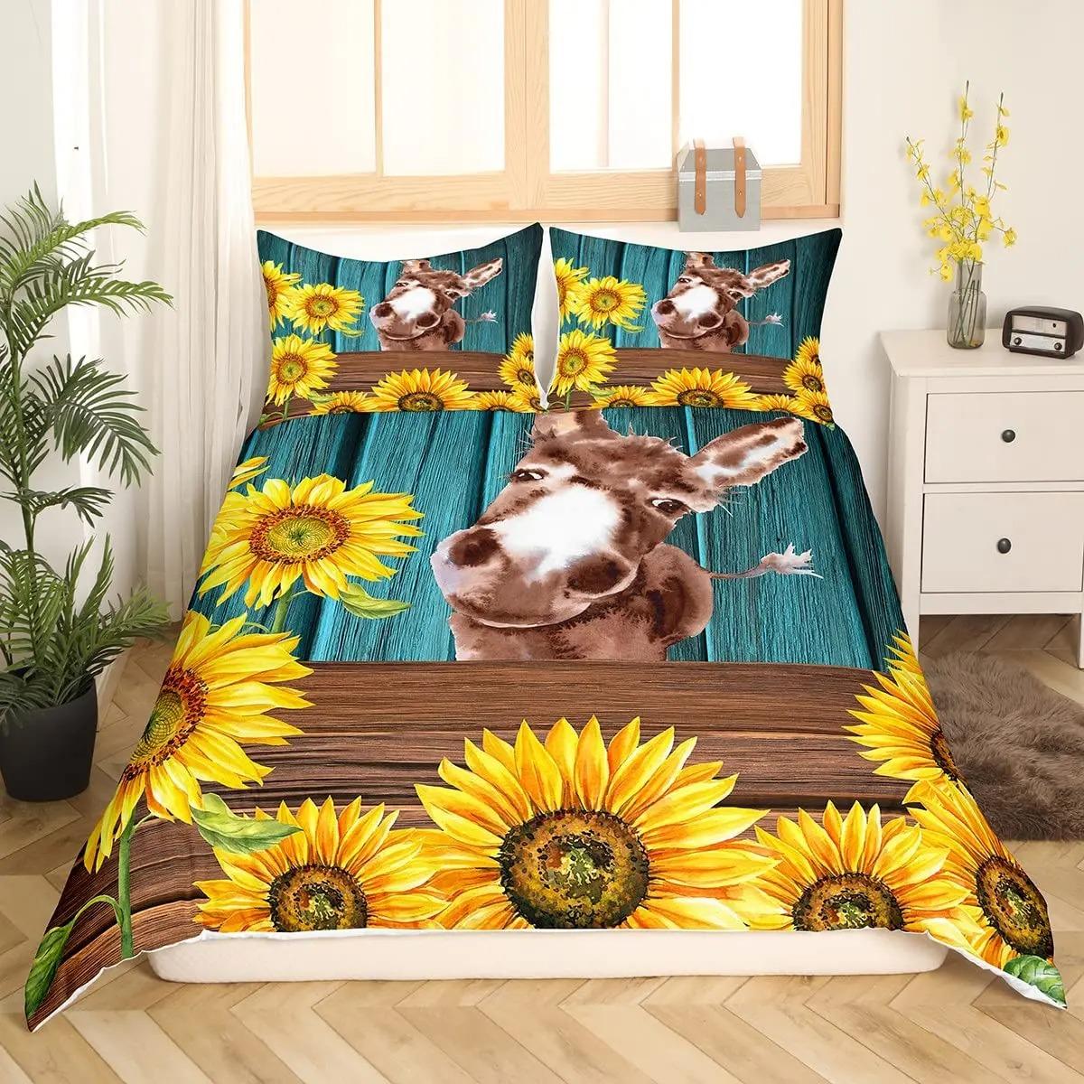 

Comforter Donkey King Queen Cartoon Funny Donkey Bedding Set Farmhouse Animal Comforter Cove Sunflower Polyester Comforter (quilt)-EU Single(135*200cm)3pcs