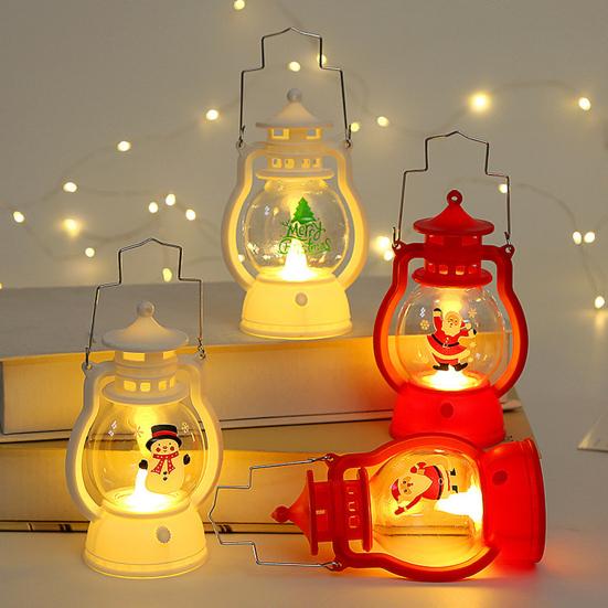 Vintage Style Pony Lantern Christmas Night Light, Retro Santa/Snowman/Tree Handheld Oil Lamp with Festive Party Decoration Warm LED, Cute Holiday