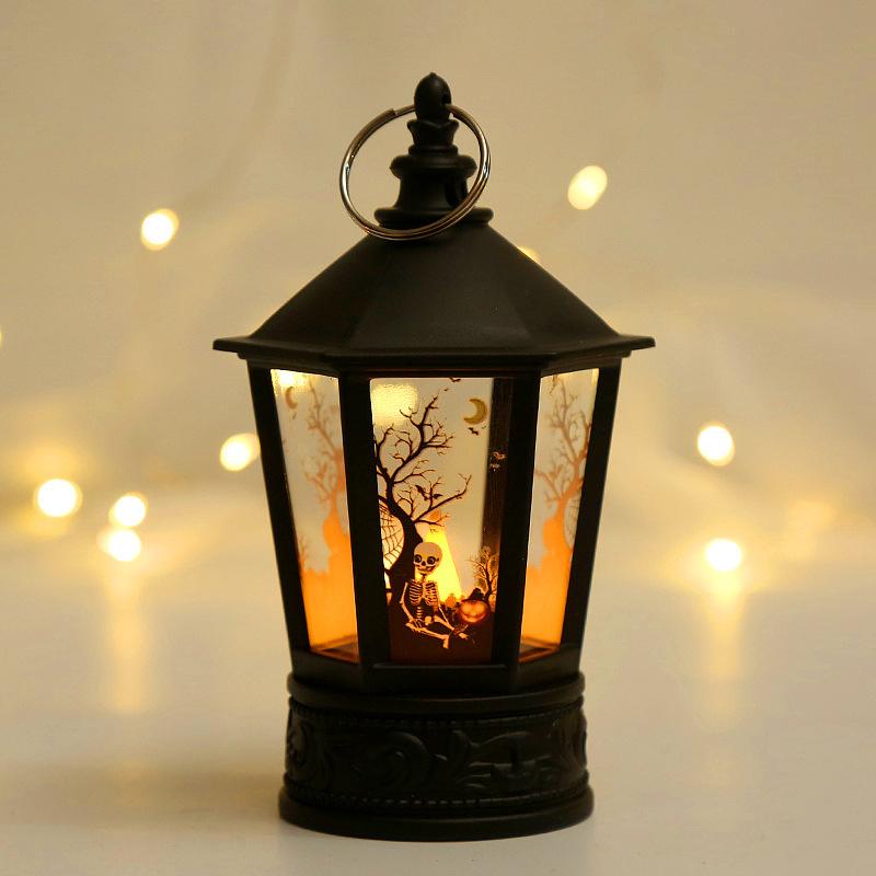 Halloween Led Candle Lantern Vintage Witch Castle Pumpkin Ghost Pagoda Wind Lantern Hanging Indoor Outdoor Party Decor Supplies