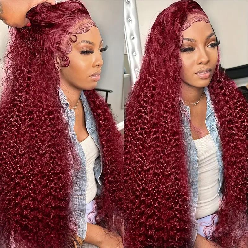 Fashion Front Lace Wine Red Wig Hot Selling Small Coiled Tube Afro Long Curly Wig Wig