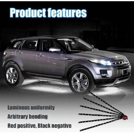 6 PCS 15 LED Strip Underbody Light, 1Ft 12V Waterproof Car Led Interior Exterior Strip Light with 6 Inch Wire, Flexible Auto Light Strip Decoration