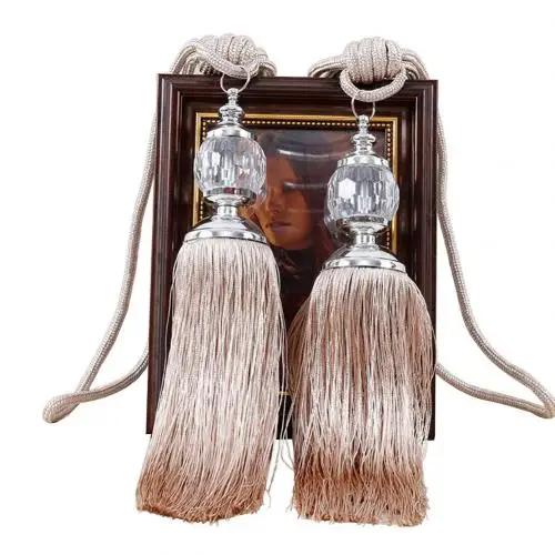 1Pair Retro Style Euro Faux Crystal Tassels Fringe Curtain Tieback Bandage Rope Window Drapes Decoration