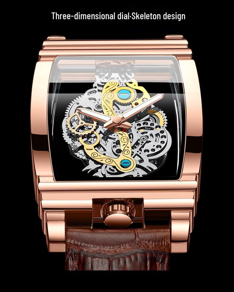 Men's Fashion Tourbillon Genuine Leather Motorcycle Watch - Waterproof & Luminous