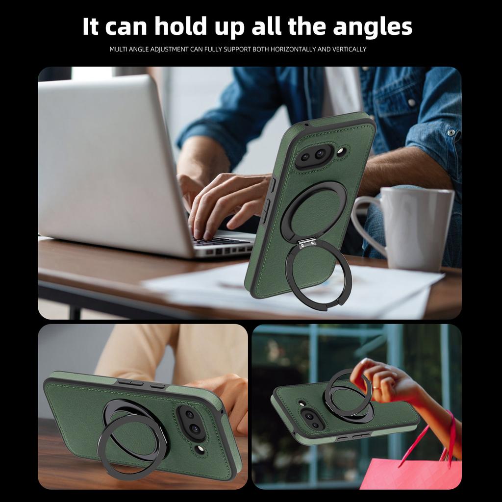 For Google Pixel 9a Case with Ring Kickstand Magnetic Case PU Leather Back Cover