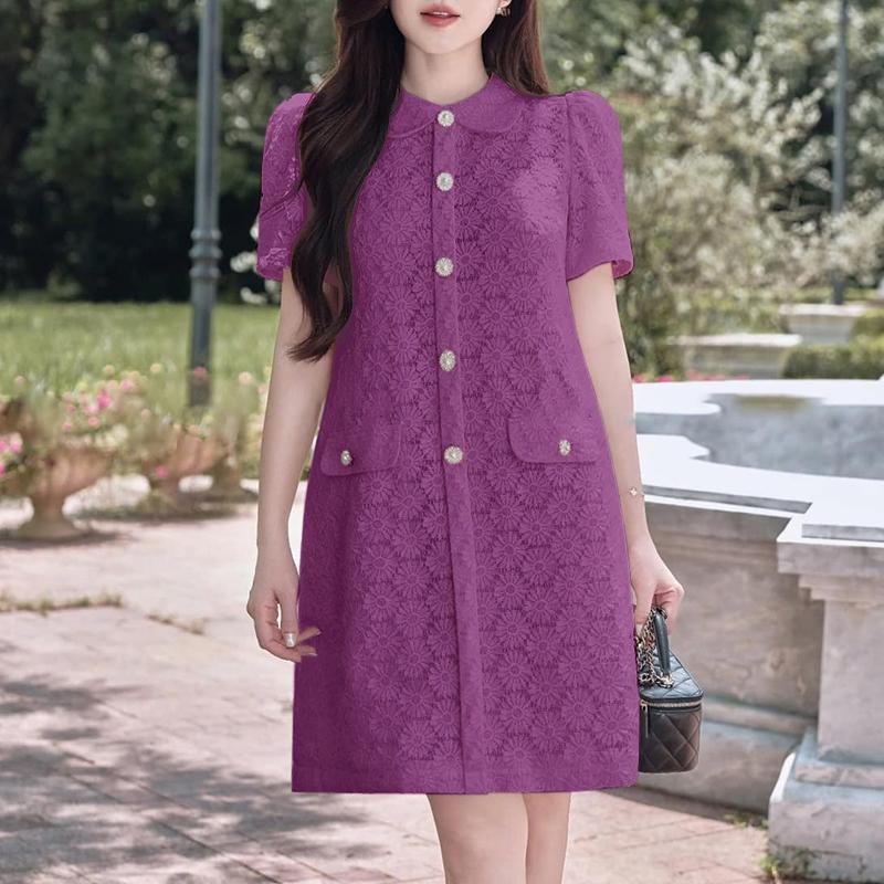 

ZANZEA Женское повседневное платье с кукольным воротником, свободное, с коротким рукавом, с кружевной отделкой L