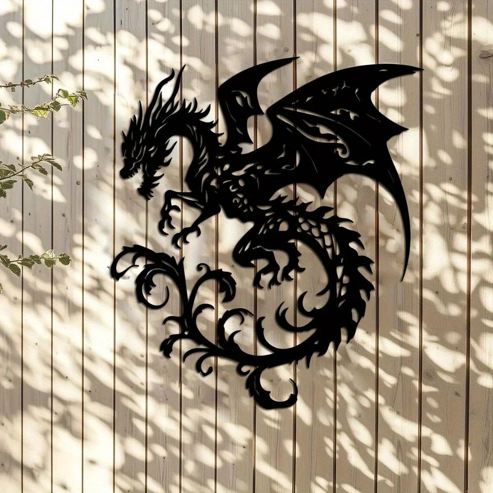 Handmade Metal Dragon Wall Art, 15.7x14in Black Iron Sculpture for Home Yard Balcony Decor, Unique Housewarming Gift
