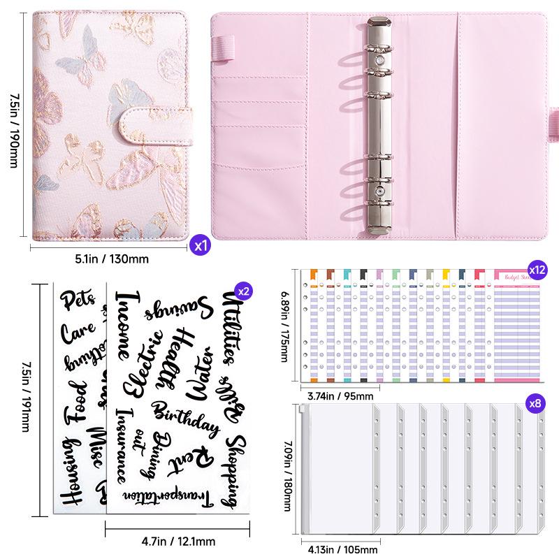 Creative A6 Loose-leaf Notebook with Zipper Bag - Macaron Floral Cash Budget Planner
