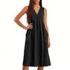 Ladies' Casual Pullover V-neck Sleeveless Cotton And Linen Loose Dress