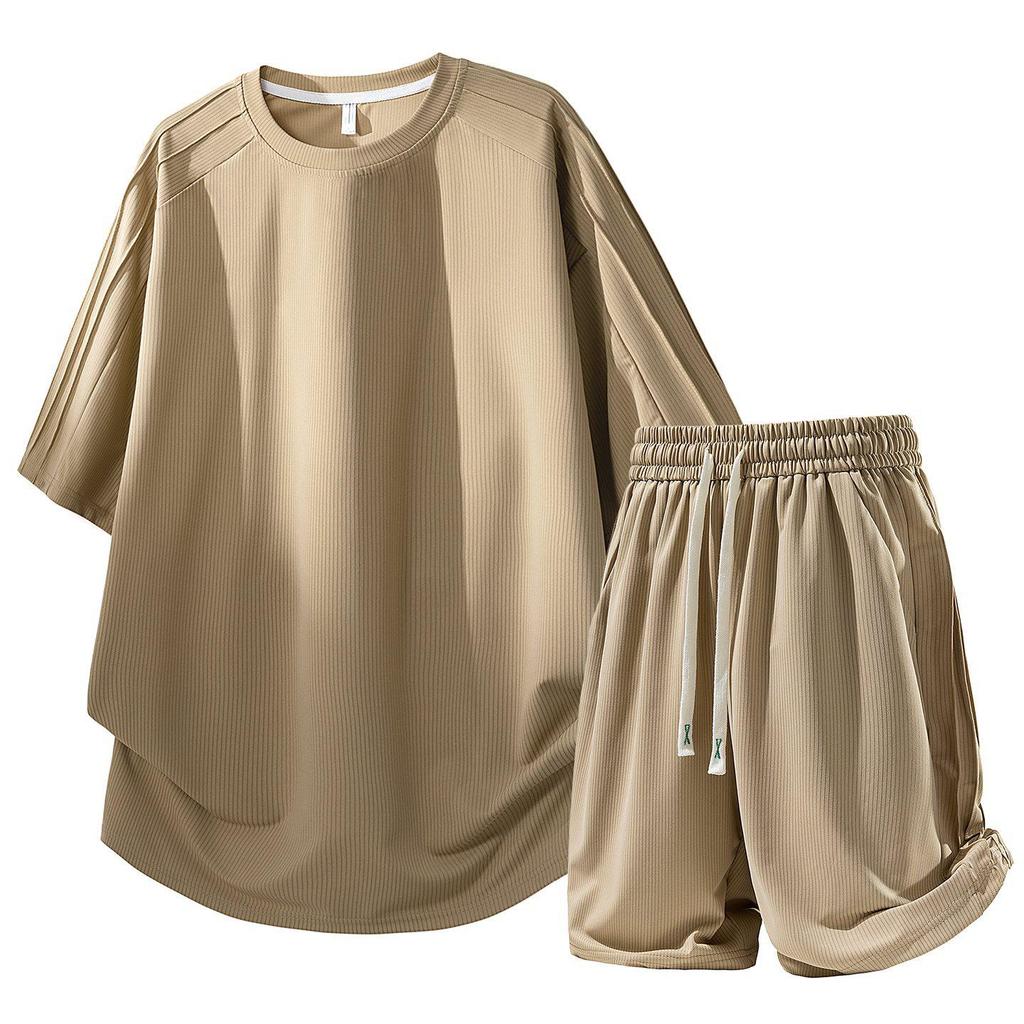 2026 Spring/Summer Men's Ice Silk Sports Suit: Short Sleeve T-shirt & Shorts Casual Two-Piece Set
