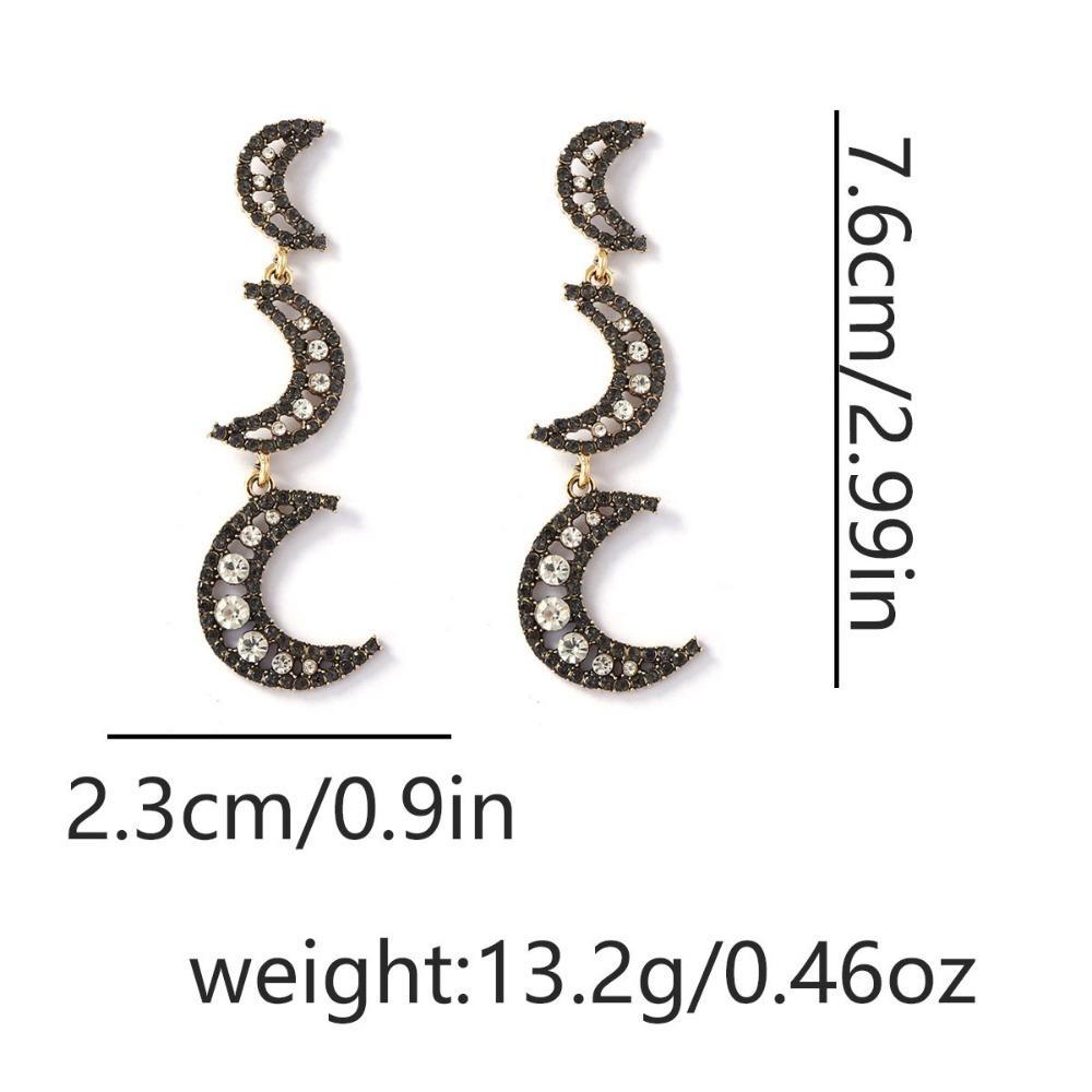 New Exaggerated Personality Shiny Inlay Zircon Hollow Out Moon Splicing Long Dangle Earrings for Women Retro Temperament Jewelry