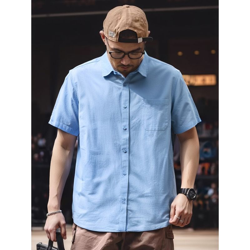 Old Money Style Linen Shirt Men's Short-Sleeved Summer Thin Loose Jacket Foreign Trade Men's Casual Cotton and Linen White Shirt