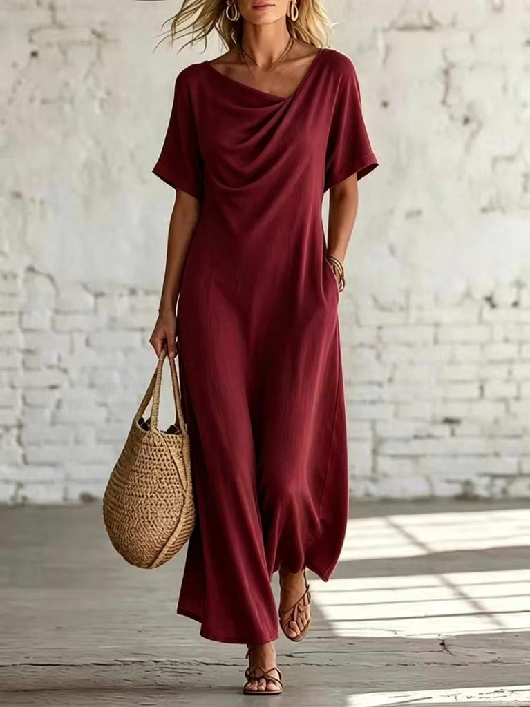 Independent Station's new short-sleeved irregular collar fashionable casual women's dress