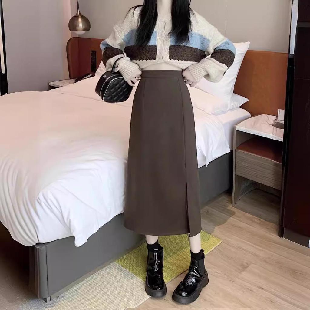 High-Waist Slimming A-Line Midi Skirt with Slit - 2024 Korean Style Summer Fashion for Petite Women