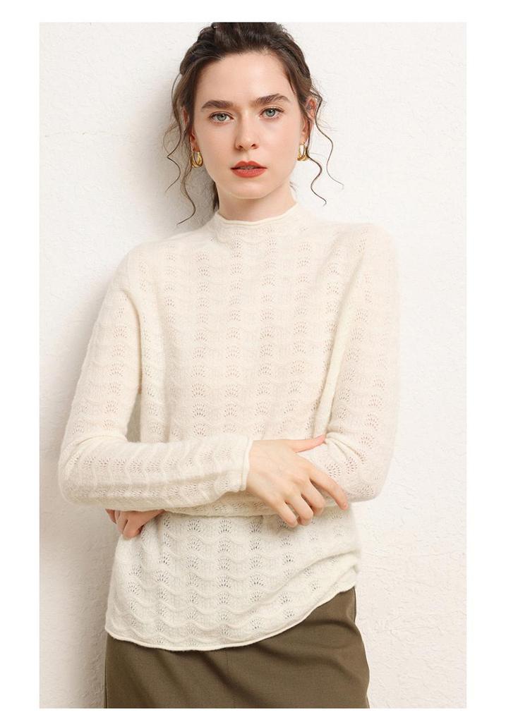 Women's Elegant Cashmere Sweater - Hollow Air Design, Loose Fit, Slimming, High-End Feel