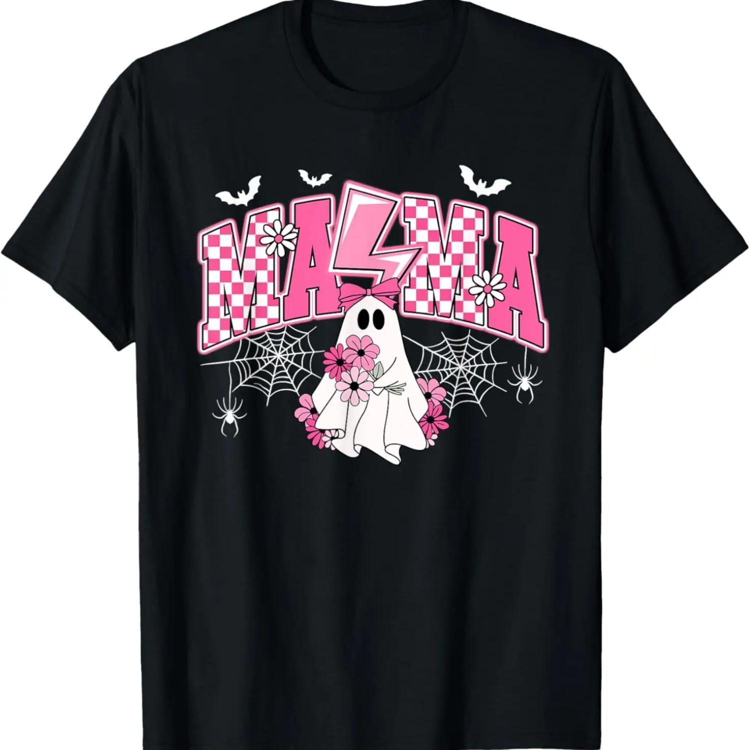 Retro Mama Ghost Bow Coquette Flowers Funny Halloween T-Shirt S чёрный