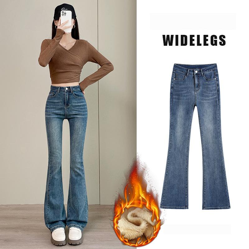 Winter Denim Micro-lapped Hose Jeans für Damen Hohe Taille Retro Jeans Damen Hochelastische Übergröße Stretchjeans