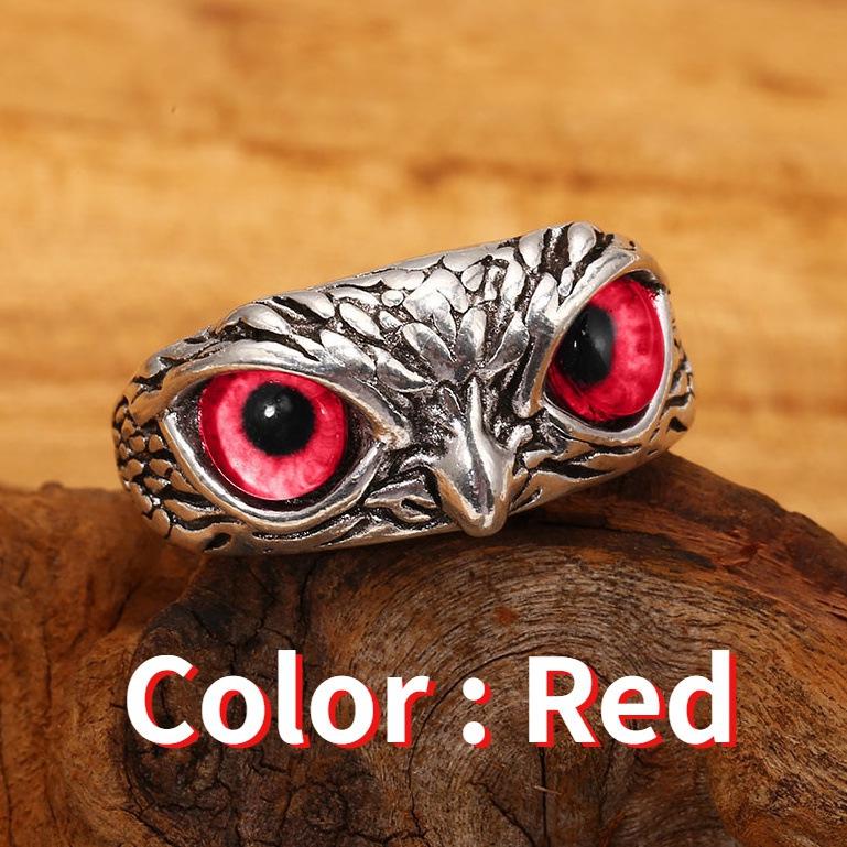 Retro Blue Eyes Owl Adjustable Ring for Women