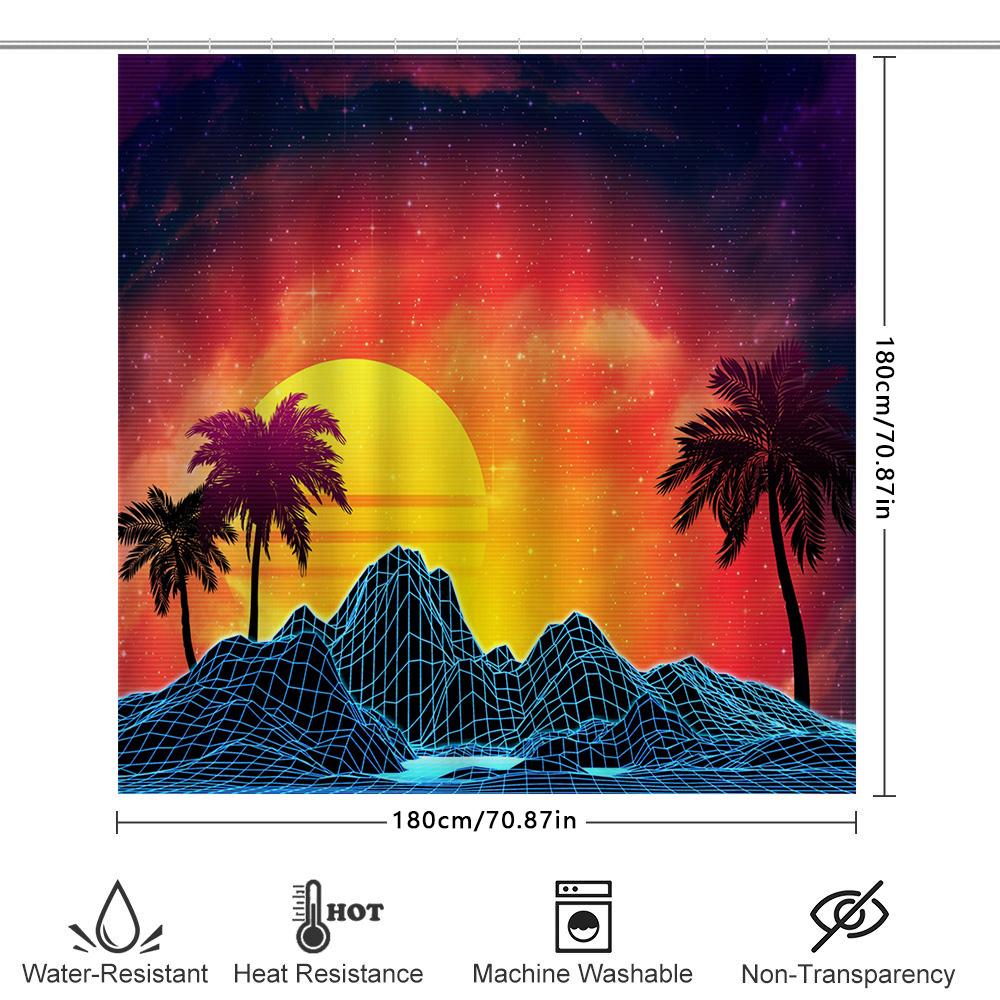 Vibrant Retro Sunset Geometric Palm Tree Shower Curtain For Home Decoration Bathroom Decor Modern Artistic Customizable Size