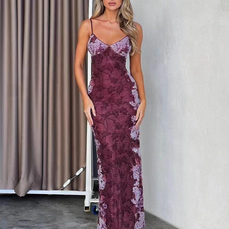 Fashion Retro Style Lace Rose Floral Slim-Fitting Sling Dress Women's Autumn Fashion Sexy Temperament Sheath Dress