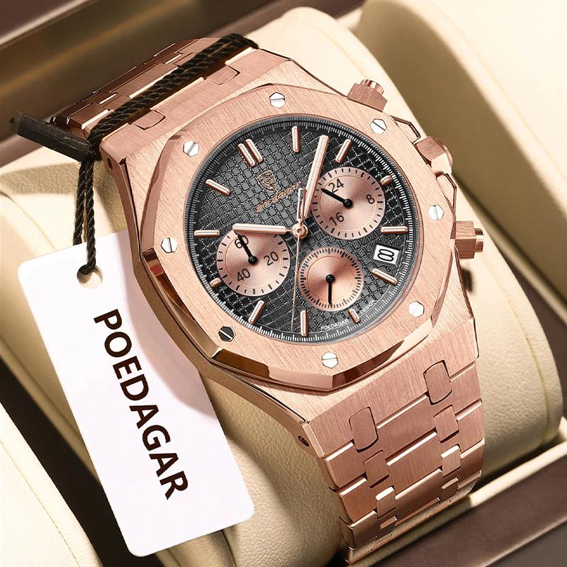 New Men Watches Quartz Business Chronograph 6-hands Analog Watch Steel Strap Luminous Scale Luxury Wristwatch for Men
