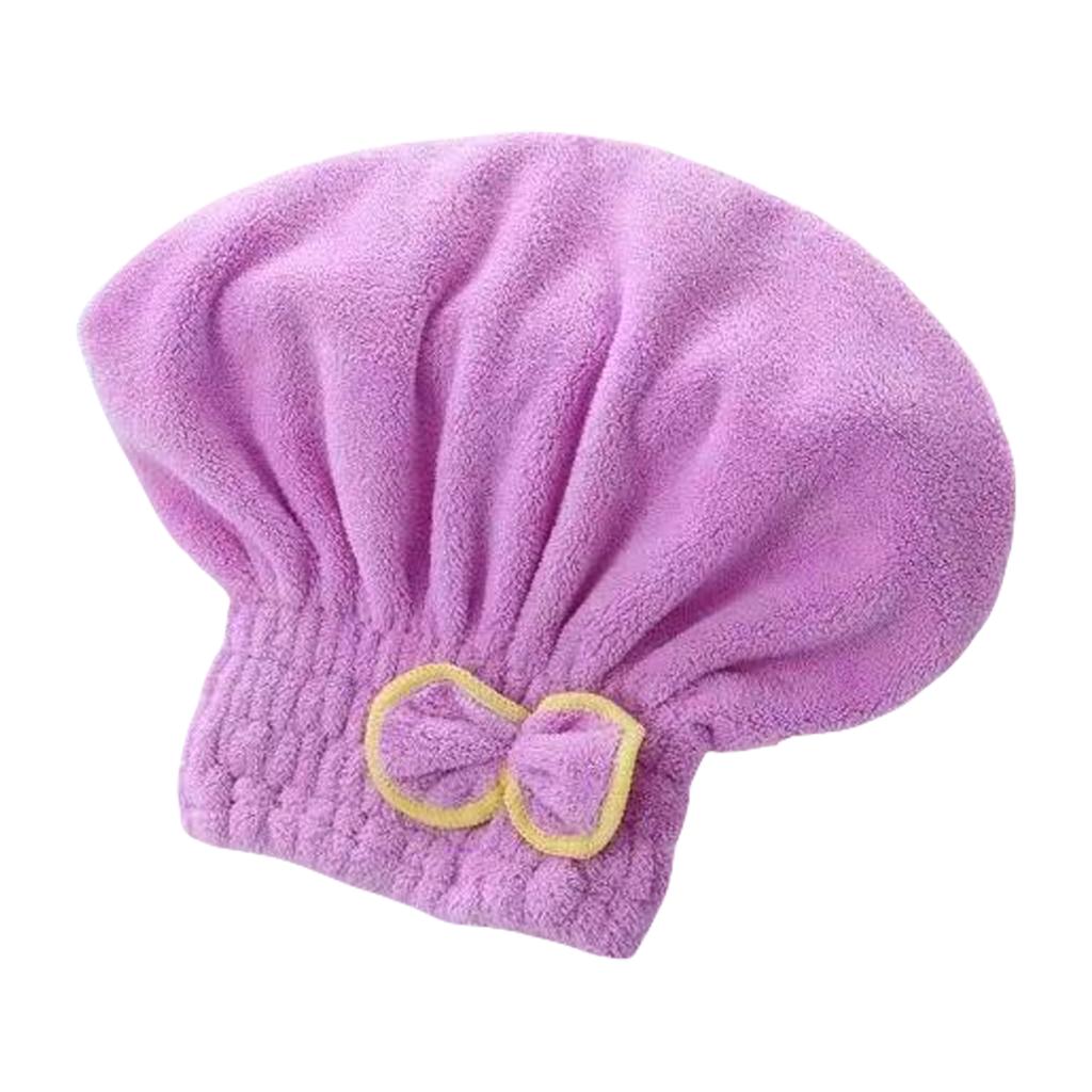 Super Absorbent Hair Towel Wrap for Wet Hair Quick Dry Coral Velvet Hair Towel with Bow-Knot Shower Cap Bath Accessories
