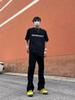 Men's Trendy Retro Black Flared Slim Jeans with Button Split Design