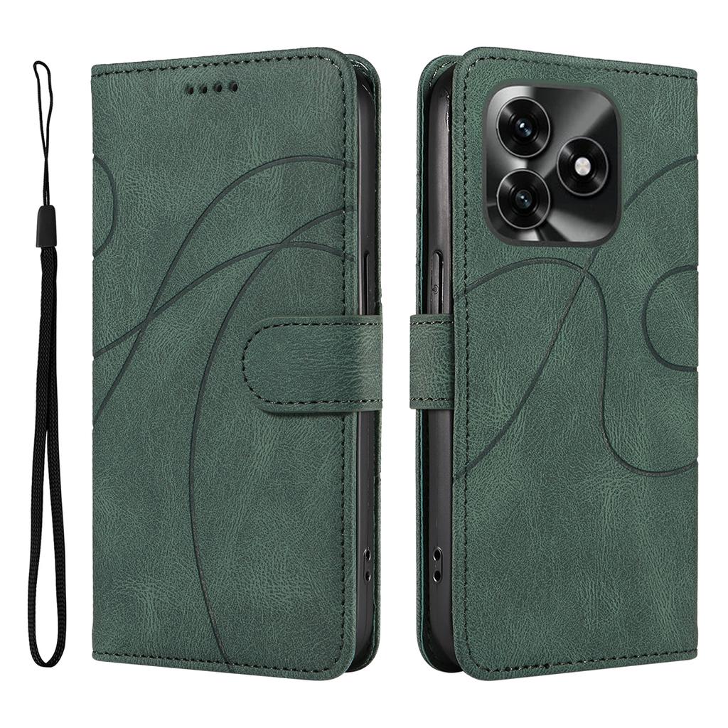 For Honor X5c Plus 4G Wallet Case Leather Phone Cover Stand with Curved Line Design -  Black