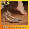 Sequins hollow word with dress elegant single shoes 2025 spring and summer new high heels women's thick heel temperament single shoes