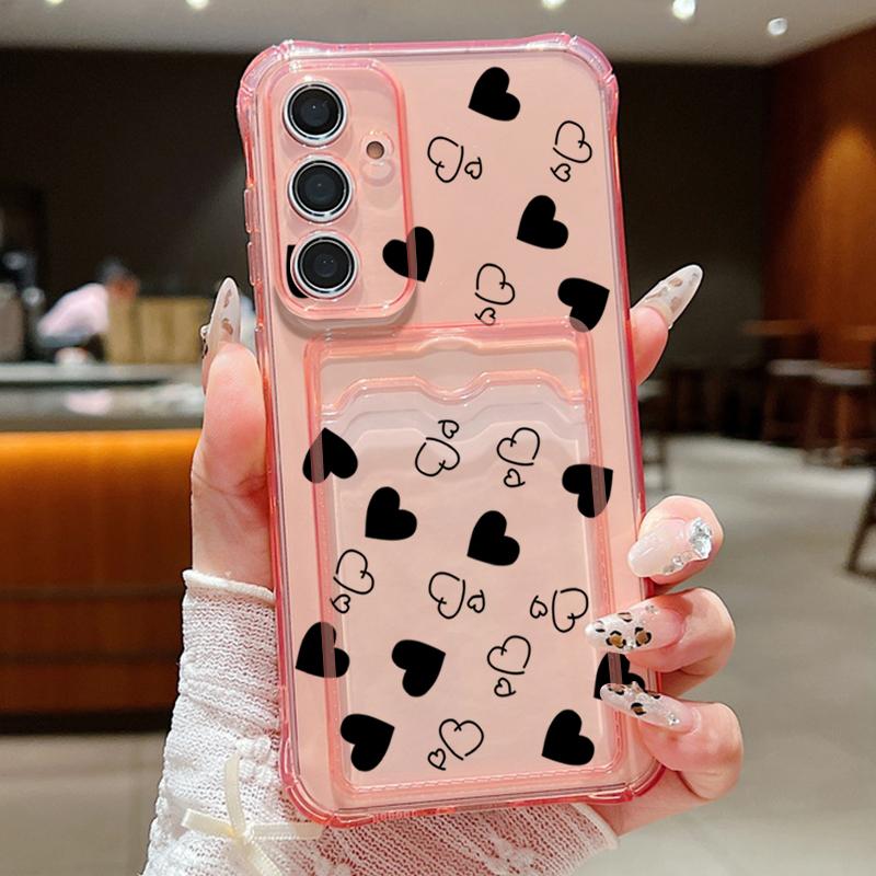 

Черный силиконовый чехол с принтом сердец любви и слотом для карт для Samsung S24 FE S23 Ultra S22 A16 A55 A54 A35 A15 A34 A14, прозрачный тонкий противоударный мягкий чехол для телефона Samsung A05S розовый