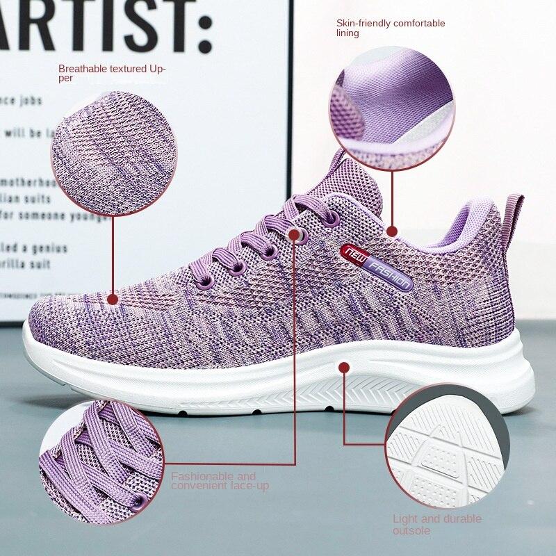 Sapatos Femininos Outono Novo Tricô Voador Sapatos Femininos Sola Macia Sapatos Esportivos Casuais Femininos