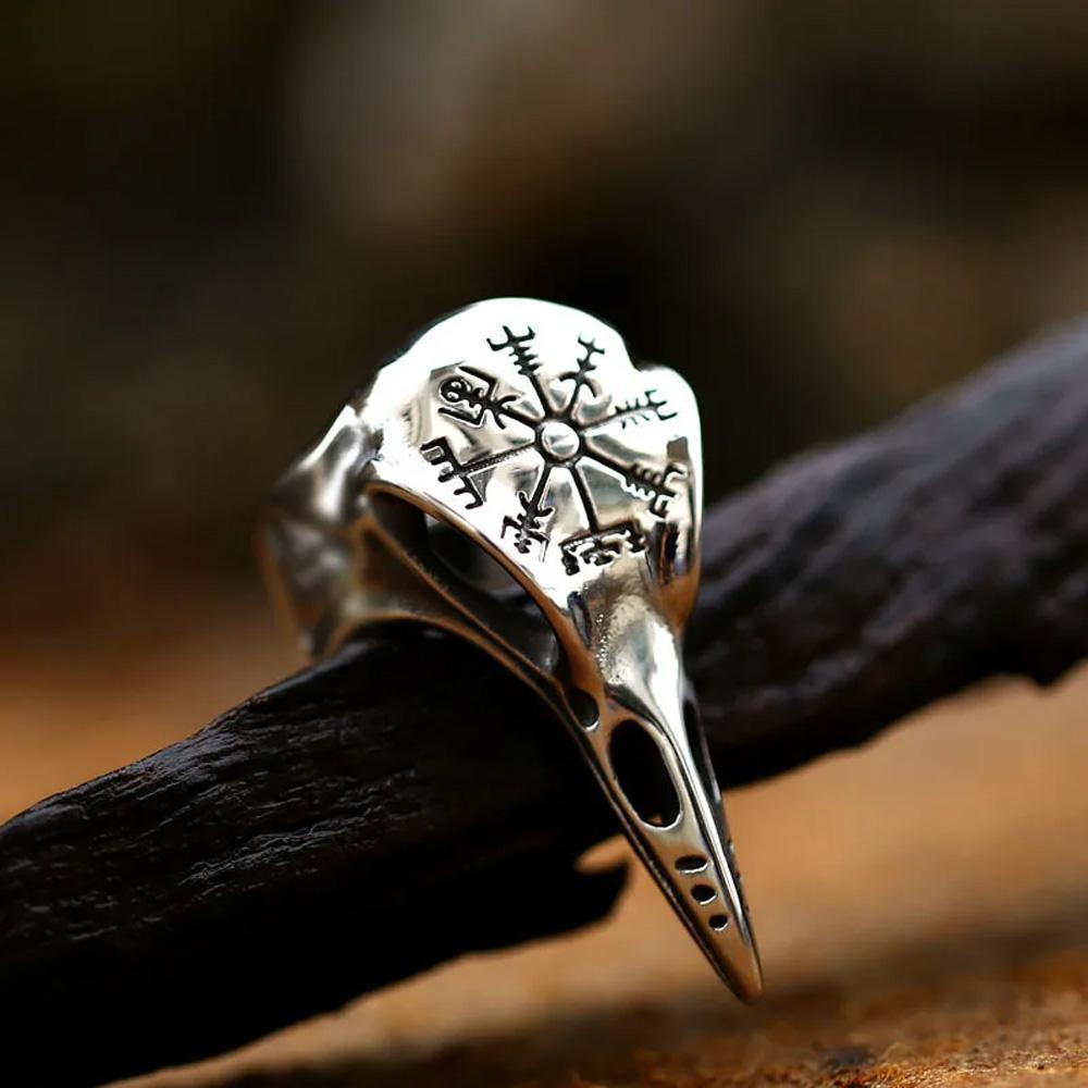 Retro Nordische Mythologie Odin Rabe Edelstahl Großer Ring für Männer Punk Gothic Edgy Zirkon Biker Accessoires Cosply Cooles Geschenk