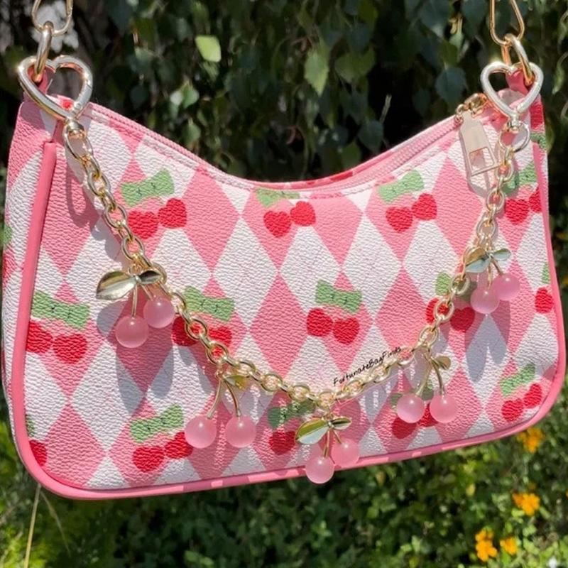 Pendant Flash Cherry Bag Decorated With Multi-Colored  Car Keychain Pendantcherry Keylink Designer Bag